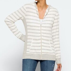 Market & Spruce White and Gray Striped Zip-Up Hoodie